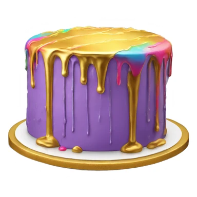 Realistic isolated colorful cake with metallic gold icing dripping from top and all down along the cake sticker
