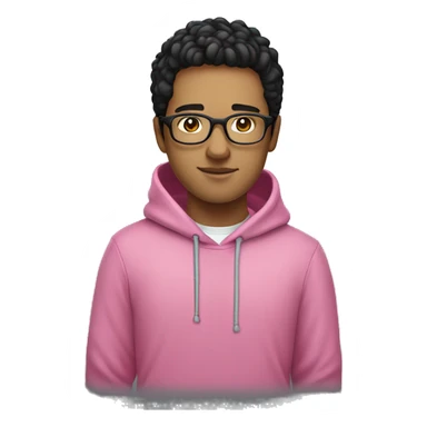 young white guy with short black hair and rounded silver glasses with a pink hoodie on sticker