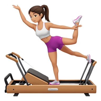 brunette in short, doing reformer pilates sticker