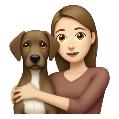 brown haired girl with browny green eyes hugging a brown and white girl Labrador  sticker