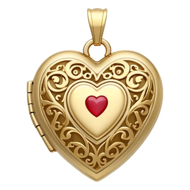 Dainty gold heart locket necklace with detailed designs  sticker