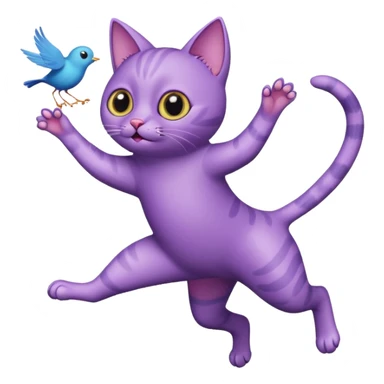 funny purple cat jumping after a fly more thin cat, more stylised cat less realistic add pick bird  sticker