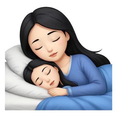 Beautiful Asian girl with long black hair sleeping in bed sticker