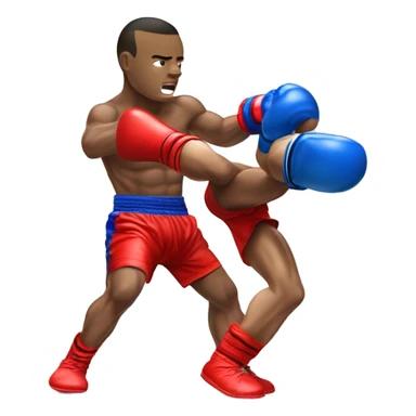 A Muay Thai Boxer in blue shorts knocking out his opponent in red shots sticker