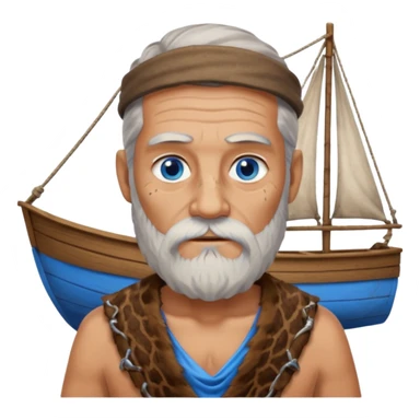 Ancient  man with animal skin clothes with boat  sticker