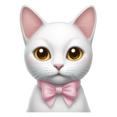 white cat with a light pink bow on its ears sticker