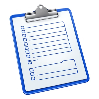 A clipboard with a checklist and metallic clip sticker