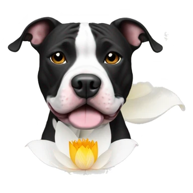 Black and white pitbull with lotus flower sticker