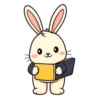 cream bunny writing in planner, standing, cartoonish sticker style sticker