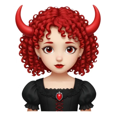 curly hair girl kid with small red horns sticker