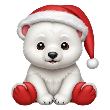 baby polar bear wearing red hat of santa claus sticker