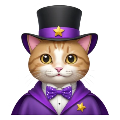 A magician cat in a top hat, a bowtie and a purple cape with stars sticker