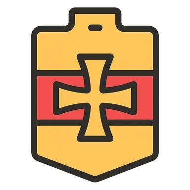 minimalist badge with red band and golden Balkenkreuz, 64x64 pixels, icon style sticker