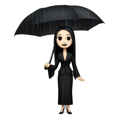 Morticia Addams at a rainy funeral under umbrella  sticker