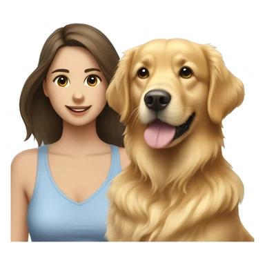 golden retriever next to brunette girl  sticker