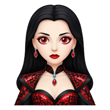 Countess Dracula from Universal Monsters with long jet black hair, black and red sequin outfit  sticker