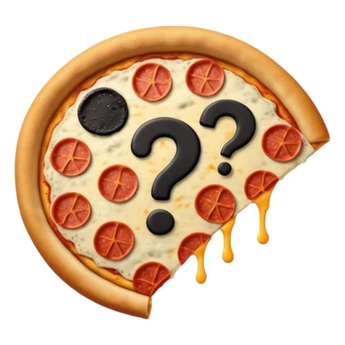 mystery pizza, black full filled in black pizza outline with a question mark on it sticker
