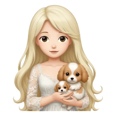 Pastel anime lady long hair with long lace dress full body holding puppy sticker