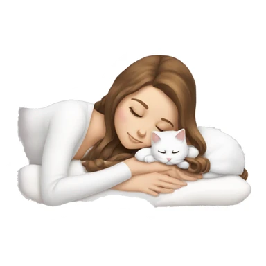 White girl brown hair sleeping with white kitty sticker