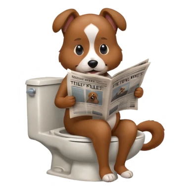 a dog sitting on a toilet reading newspaper sticker