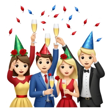 Group of party animals, having fun, with cocktails,  throwing roses congratulations  sticker