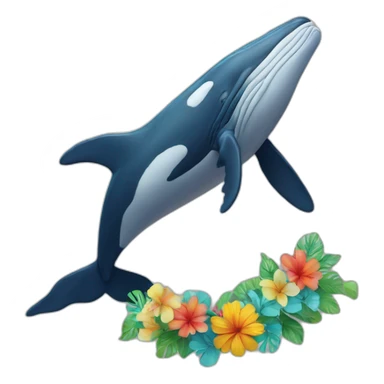 humpback whale wearing a colorful flower lei sticker