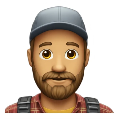 Man whith a cap a nose strap a flannel shirt and a beard  sticker