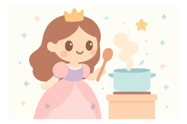 a princess cooking in a fairytale style, whimsical, magical, soft colors sticker