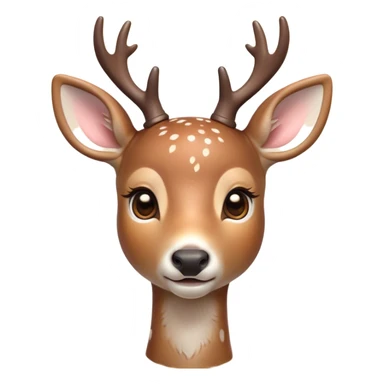 Cinematic Cute Deer Portrait Emoji, Head tilted playfully and inquisitively, showcasing a delicate coat speckled with subtle white spots and gentle earth tones, round, sparkling eyes filled with curious wonder, Simplified yet irresistibly adorable features, highly detailed, glowing with a warm, friendly glow, high shine, affectionate and graceful, stylized with a touch of woodland whimsy, bright and endearing, soft glowing outline, capturing the essence of a mischievous yet loving fawn, so playful it feels like it could skip out of the screen into your arms! sticker