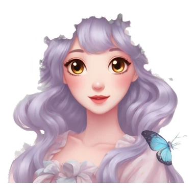 Gorgeous Shiny Pastel Anime-Style Lady Butterflies flower petals leaves cottage core pastelcore kawaii aesthetic trending style sticker