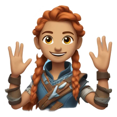 Aloy, waving goodbye, half-length, smiling sticker