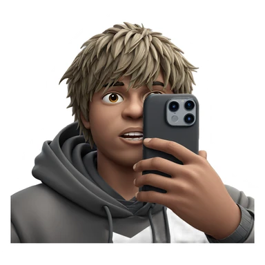 boy in hood holding phone sticker