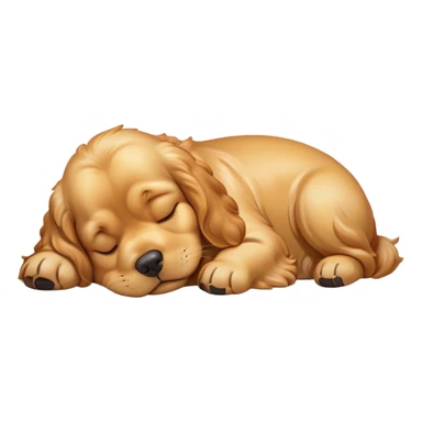 Cinematic Meme-Worthy Chubby Sleeping Gold Cocker Spaniel Portrait Emoji, Head resting peacefully with a contented smile, showcasing a delightfully chubby build and a luxuriously soft golden coat, eyes shut in a serene nap, Simplified yet hilariously adorable features, highly detailed, glowing with a soft, drowsy light, high shine, relaxed and utterly lovable, stylized with an air of playful laziness, bright and heartwarming, soft glowing outline, capturing the essence of a comically sleepy companion, so meme-worthy it feels like it could instantly become the next viral sensation of adorable slumber! sticker
