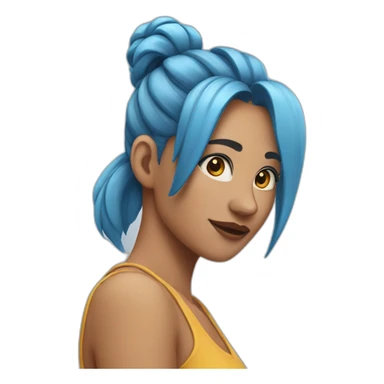 a woman with a ponytail and blue hairs and hoops sticker