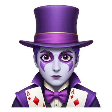 Poker face with purple skin and a magician hat sticker