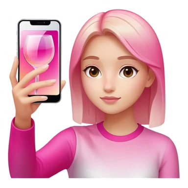 girl taking selfie, transparent glass with bright pink gradient from #FF335F to #FF99AA, highlights and reflections, minimalistic sticker
