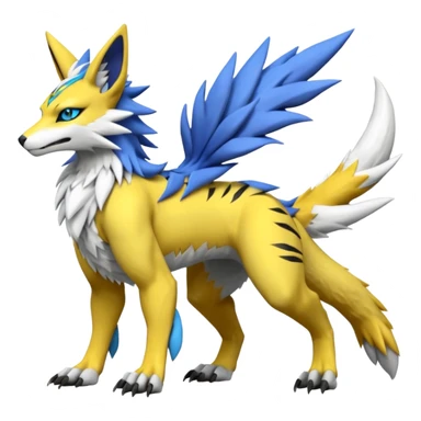 Feral Quadrupedal Digitigrade Renamon-Zeraora-Vernid-Sergal-fusion-hybrid-creature, full body  sticker