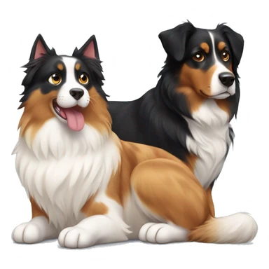 A calico cat next to a black and tan Australian Shepard dog sticker