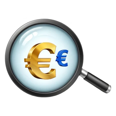 magnifying glass examining euro price chart with € symbol sticker