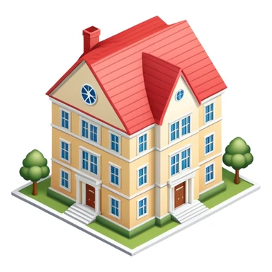 University fraternity house, isometric dollhouse-style, realistic sticker