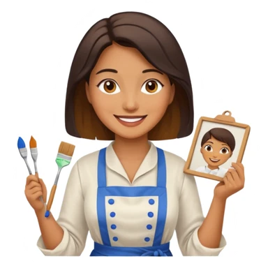 Hold. Women painting smilling tablier sticker