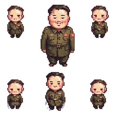 skinny smiling Kim Jong Un, pixel art style, chibi proportions sticker