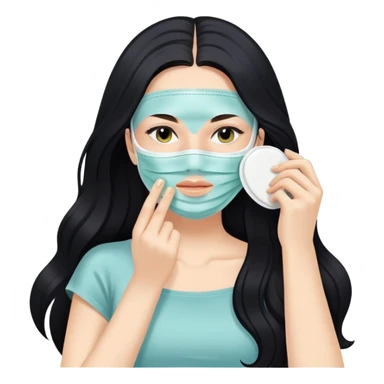 White girl with long black hair applying face mask, self care skincare routine sticker