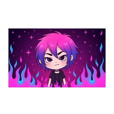 emo banner with flames, cute, expressive sticker