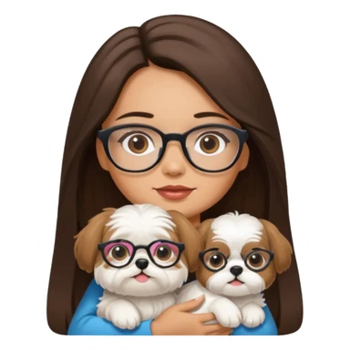 Latina with glasses and long brunette hair holding her white shih tzu sticker