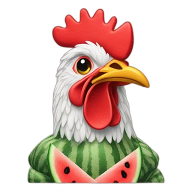 A COCKEREL IN AN EMBROIDERED SHIRT WITH A WATERMELON IN HIS HANDS sticker