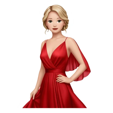 Jennifer Lawrence, in a red dress sticker
