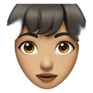 woman with long black curly hair and bangs and dark brown eyes, rolling her eyes sticker