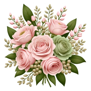 Light pink and khaki green bouquet with beautiful finish sticker