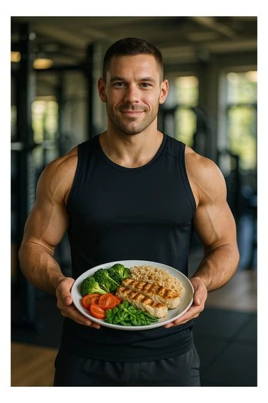 "Un uomo bodybuilder (30-35 anni) che migliora la sua composizione corporea e mangia sano sticker